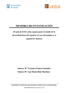Memoria De Investigación Verónica Franco González