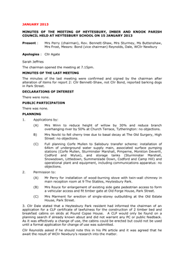 January 2013 Minutes of the Meeting of Heytesbury