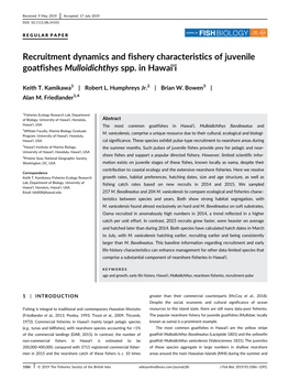 Recruitment Dynamics and Fishery Characteristics of Juvenile Goatfishes Mulloidichthys Spp