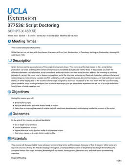 377536: Script Doctoring &gt; Syllabus | Concourse