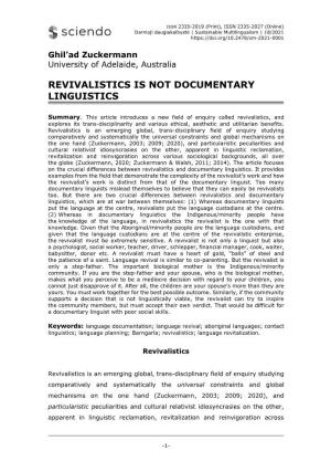 Revivalistics Is Not Documentary Linguistics
