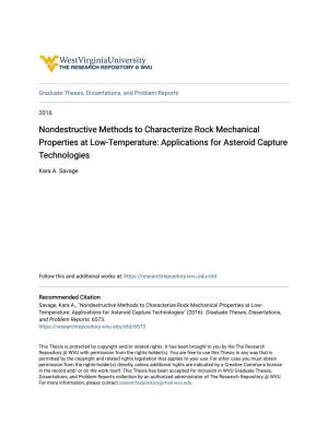 Nondestructive Methods to Characterize Rock Mechanical Properties at Low-Temperature: Applications for Asteroid Capture Technologies