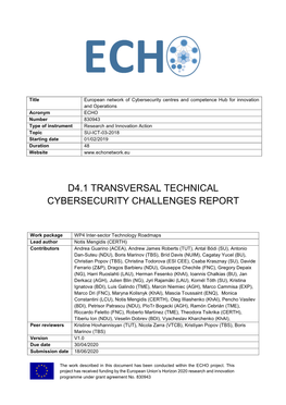 Transversal Technical Cybersecurity Challenges Report