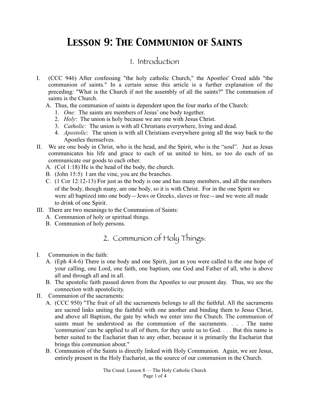 Lesson 9-Communion of Saints