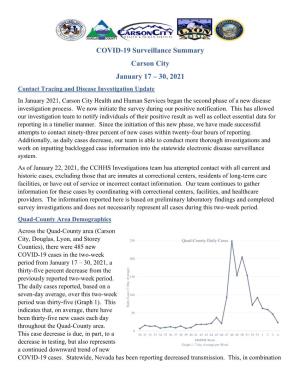 COVID-19 Surveillance Summary Carson City January 17 – 30, 2021