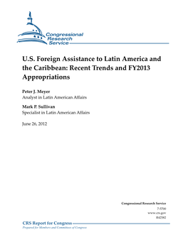 U.S. Foreign Assistance to Latin America and the Caribbean: Recent Trends and FY2013 Appropriations