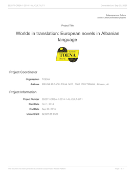 Worlds in Translation: European Novels in Albanian Language