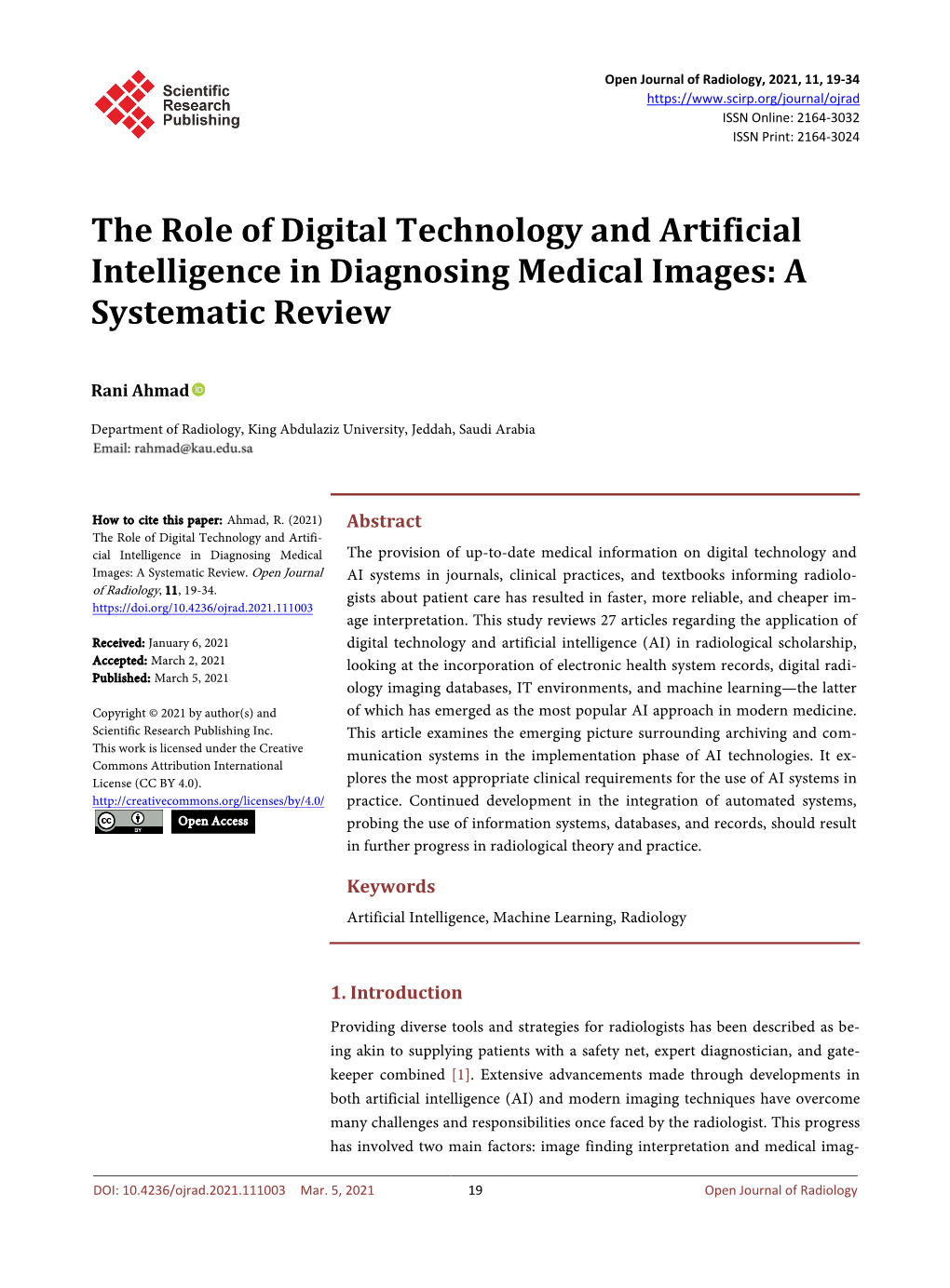 The Role of Digital Technology and Artificial Intelligence in Diagnosing Medical Images: a Systematic Review