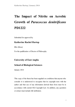 The Impact of Nitrite on Aerobic Growth of Paracoccus Denitrificans PD1222