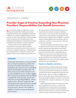Provider Scope of Practice: Expanding Non-Physician Providers’ Responsibilities Can Benefit Consumers