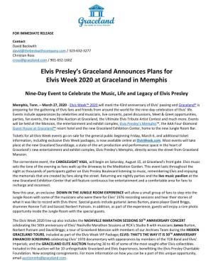 Elvis Presley's Graceland Announces Plans for Elvis Week 2020 At
