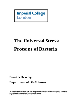 The Universal Stress Proteins of Bacteria