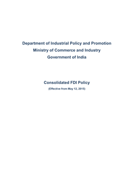 Consolidated FDI Policy Circular of 2015 Dated