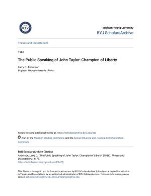 The Public Speaking of John Taylor: Champion of Liberty