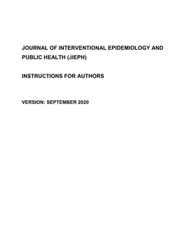 Journal of Interventional Epidemiology and Public Health (Jieph) Instructions for Authors