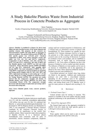 A Study Bakelite Plastics Waste from Industrial Process in Concrete Products As Aggregate