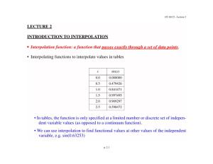 LECTURE 2 INTRODUCTION to INTERPOLATION • Interpolation