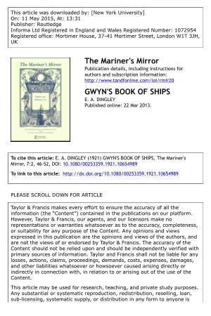 The Mariner's Mirror GWYN's BOOK of SHIPS
