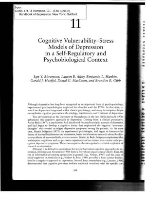 Cognitive Vulnerability-Stress Models of Depression in a Self-Regulatory and Psychobiological Context