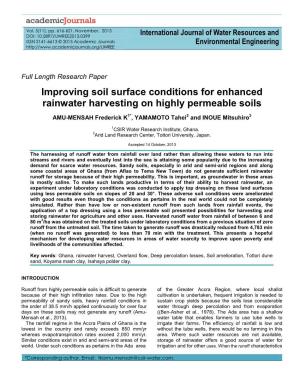 Improving Soil Surface Conditions for Enhanced Rainwater Harvesting on Highly Permeable Soils