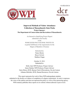 Improved Methods of Visitor Attendance Collection at Massachusetts State Parks Project Sponsor: the Department of Conservation and Recreation of Massachusetts