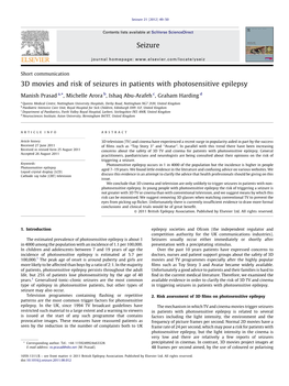 3D Movies and Risk of Seizures in Patients with Photosensitive Epilepsy