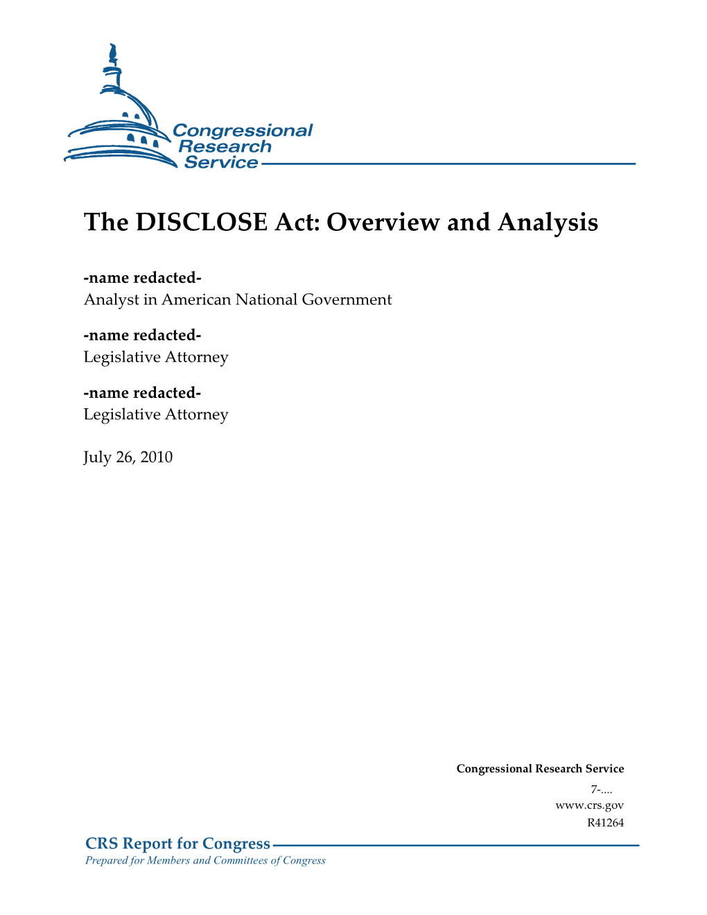 The DISCLOSE Act: Overview and Analysis