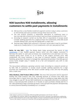EN-EU PRESS RELEASE N26 Launches N26 Installments-DE