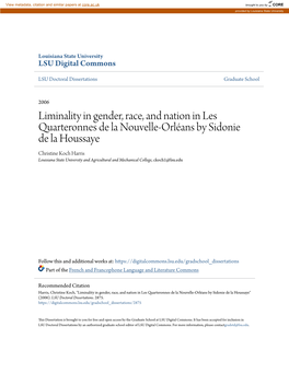 Liminality in Gender, Race, and Nation in Les Quarteronnes De La Nouvelle