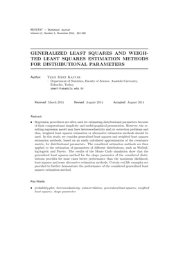 Generalized Least Squares and Weighted Least Squares Estimation