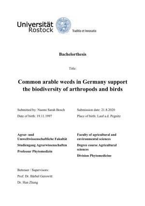 Common Arable Weeds in Germany Support the Biodiversity of Arthropods and Birds