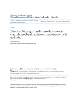 El Rock En Nicaragua: Un Discurso De Resistencia Contra La Neoliberalización O Una Re-Definición De La Tradición