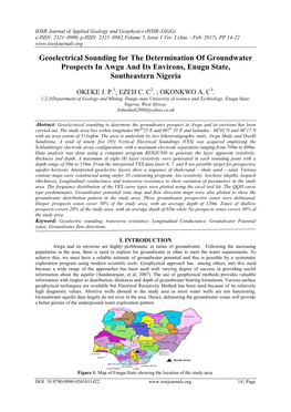 Geoelectrical Sounding for the Determination of Groundwater Prospects in Awgu and Its Environs, Enugu State, Southeastern Nigeria