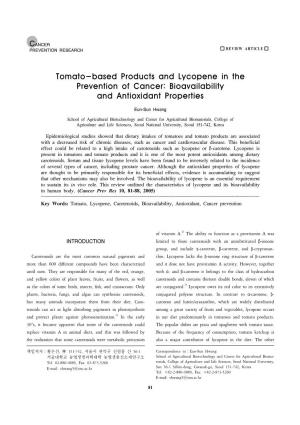 Tomato-Based Products and Lycopene in the Prevention of Cancer: Bioavailability and Antioxidant Properties