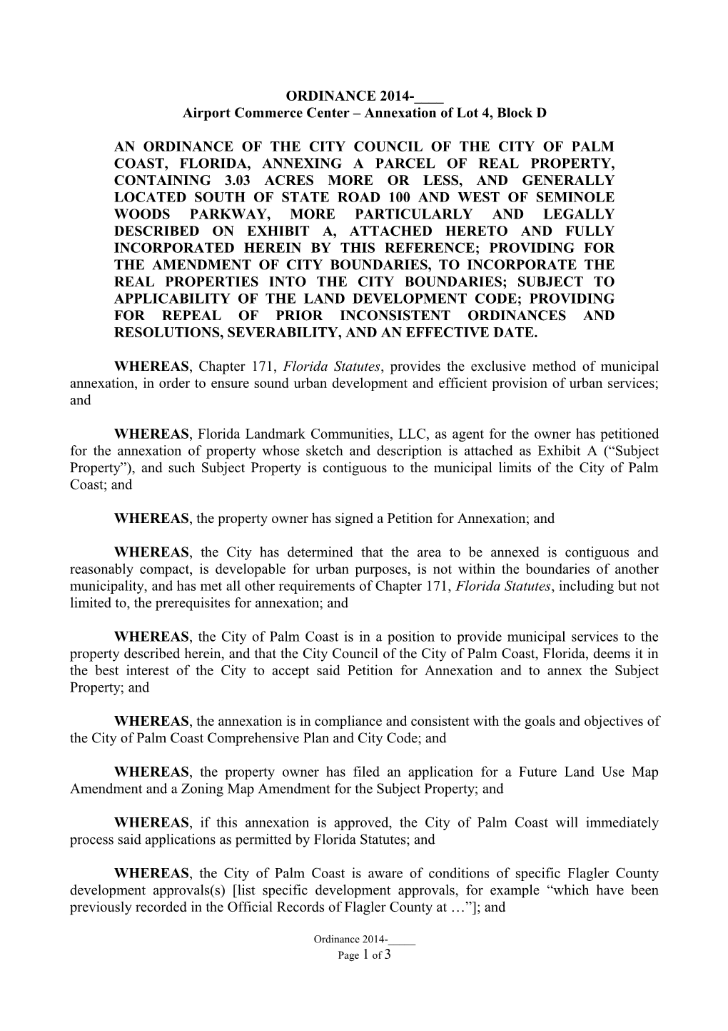 Airport Commerce Center Annexation of Lot 4, Block D