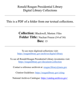 Collection: Blackwell, Morton: Files Folder Title: Nuclear Freeze (14 of 16) Box: 15