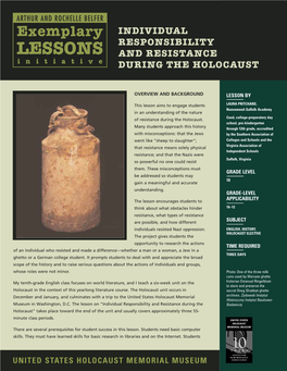 LESSONS and RESISTANCE Initiative DURING the HOLOCAUST