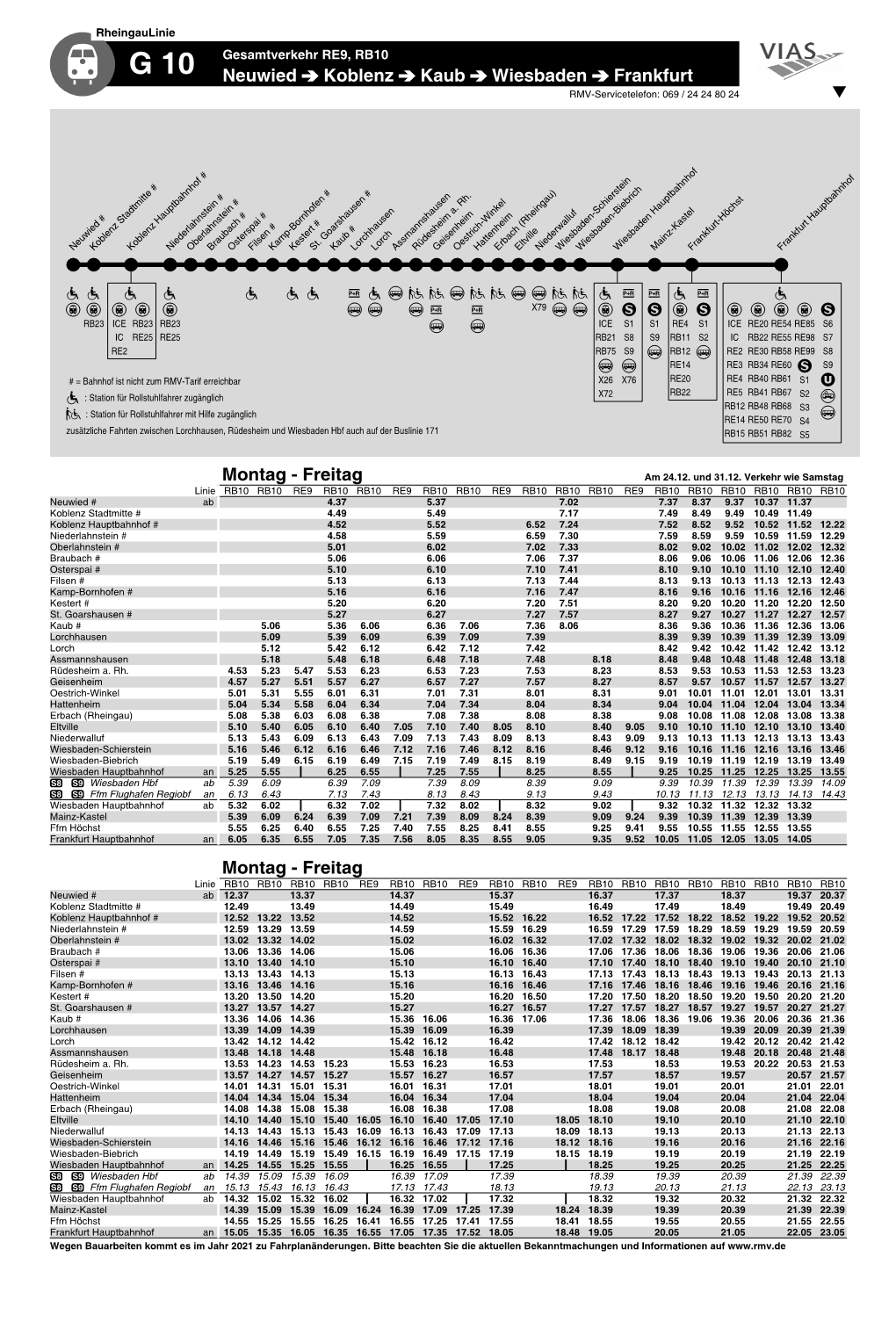 Rheingaulinie Gesamtverkehr RE9, RB10 G 10 Neuwied Koblenz Kaub Wiesbaden Frankfurt RMV-Servicetelefon: 069 / 24 24 80 24 T