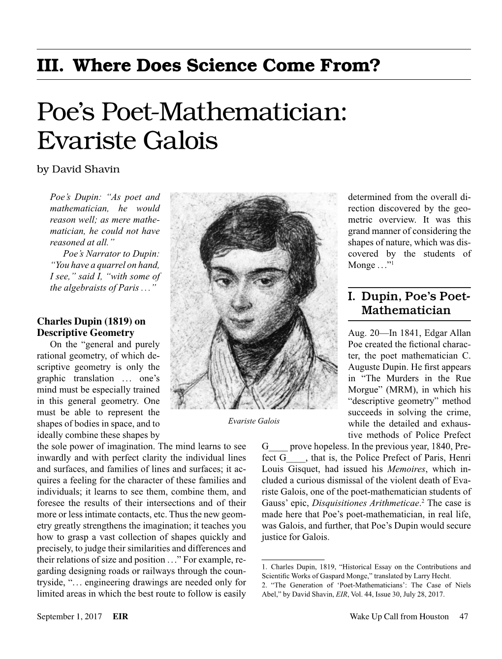 Poe's Poet-Mathematician: Evariste Galois