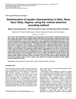 Determination of Aquifer Characteristics in Parts of Eket