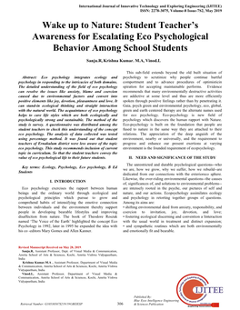 Wake up to Nature: Student Teacher's Awareness for Escalating Eco Psychological Behavior Among School Students