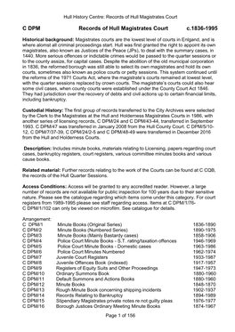 C DPM Records of Hull Magistrates Court C.1836-1995