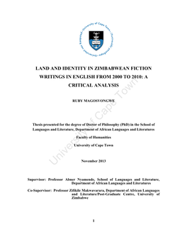 Land and Identity in Zimbabwean Fiction Writings in English from 2000-2010