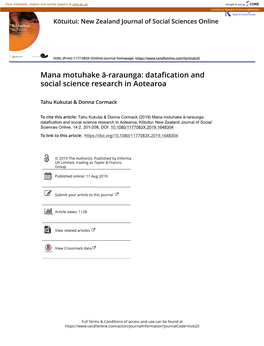 Mana Motuhake Ā-Raraunga: Datafication and Social Science Research in Aotearoa