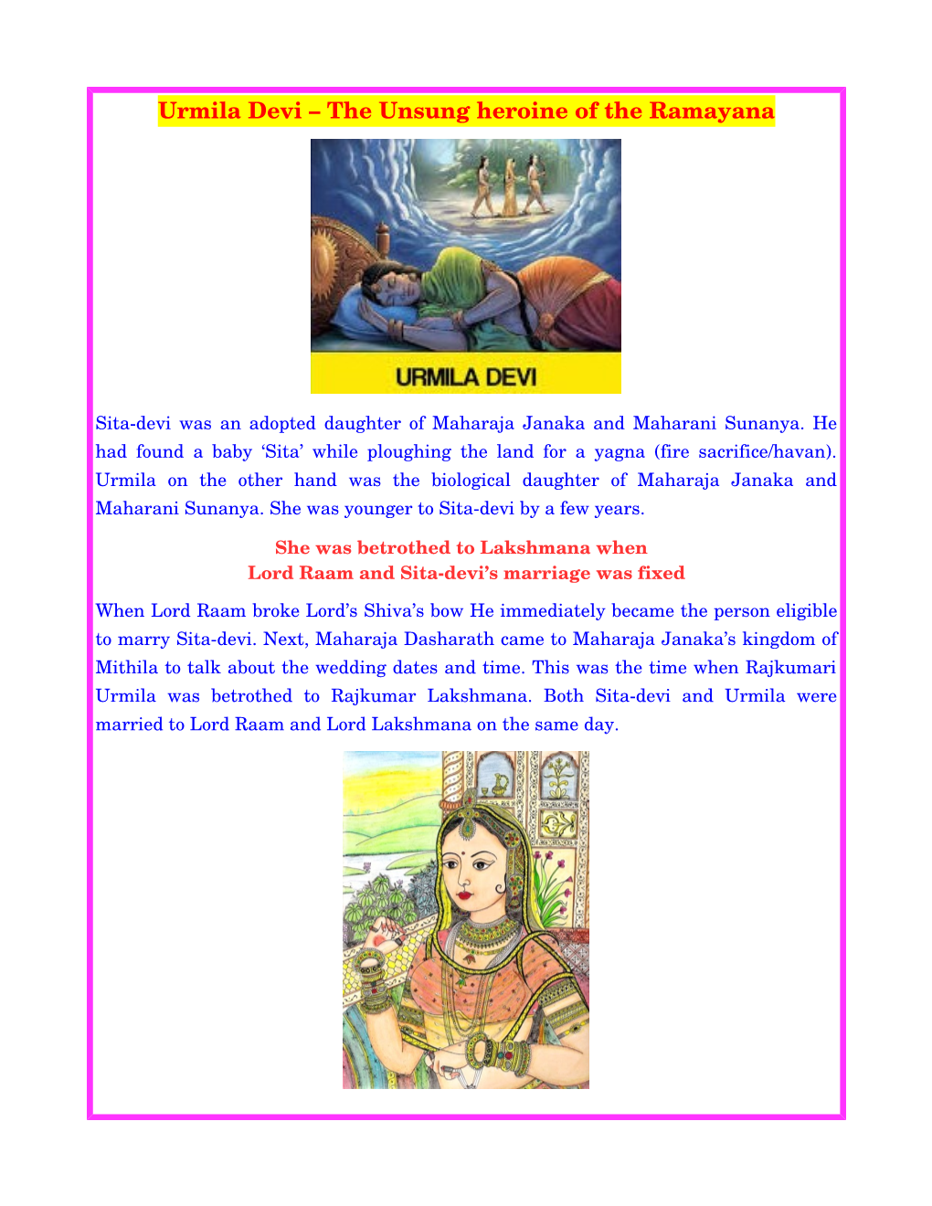 Urmila Devi – the Unsung Heroine of the Ramayana