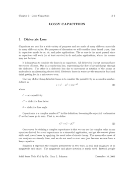 LOSSY CAPACITORS 1 Dielectric Loss