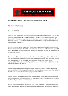 Grassroots Black Left – General Election 2019