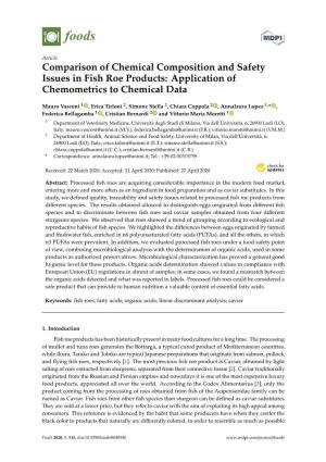 Comparison of Chemical Composition and Safety Issues in Fish Roe Products: Application of Chemometrics to Chemical Data