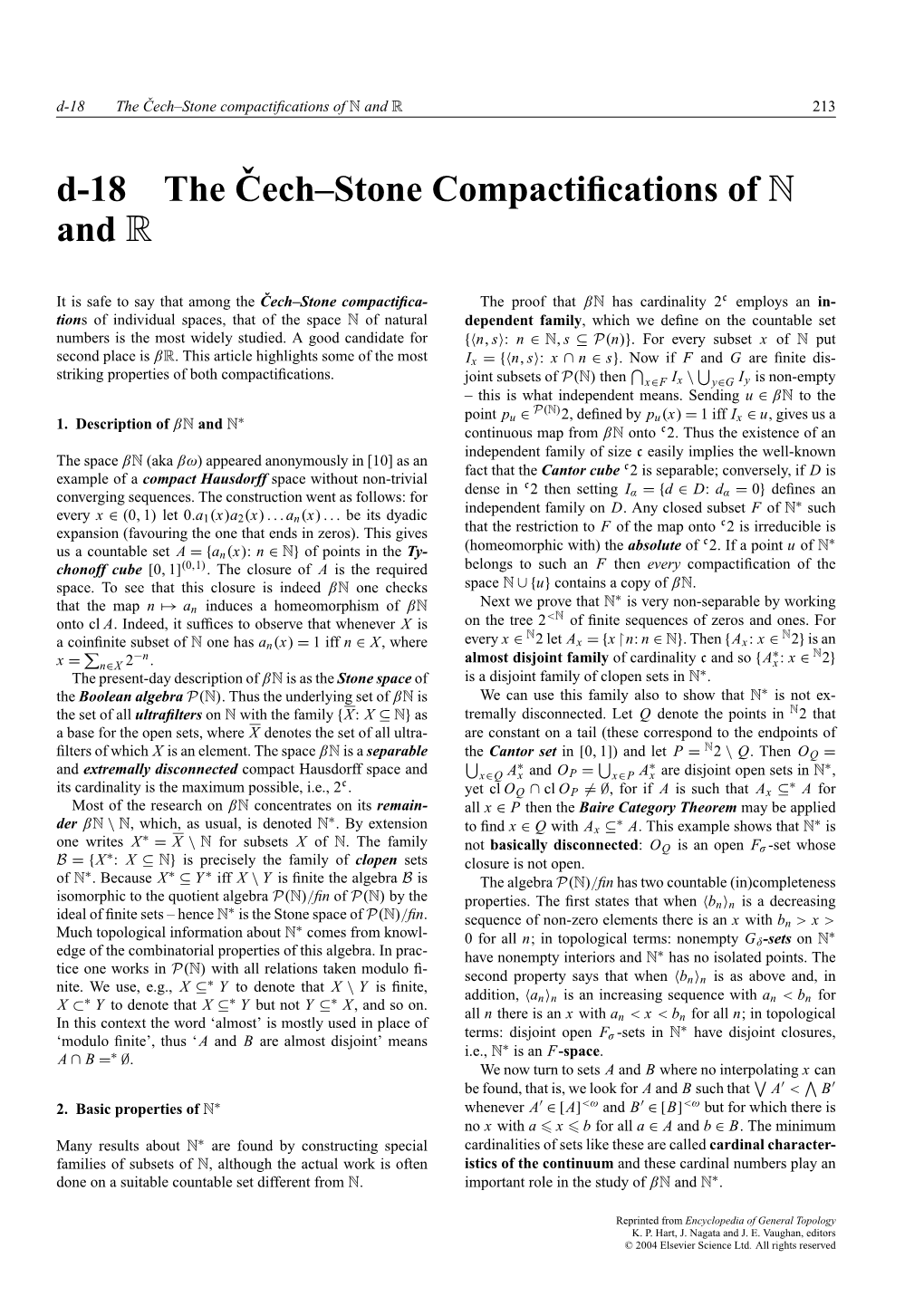 D-18 Theˇcech–Stone Compactifications of N and R