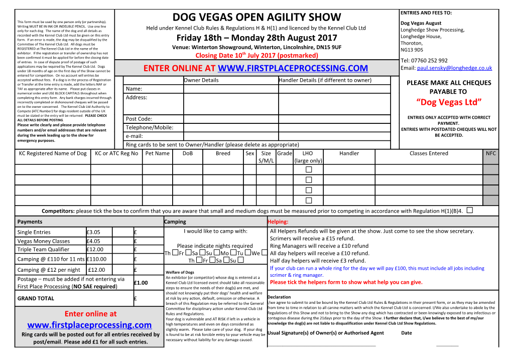 NADTC Entry Form 2009